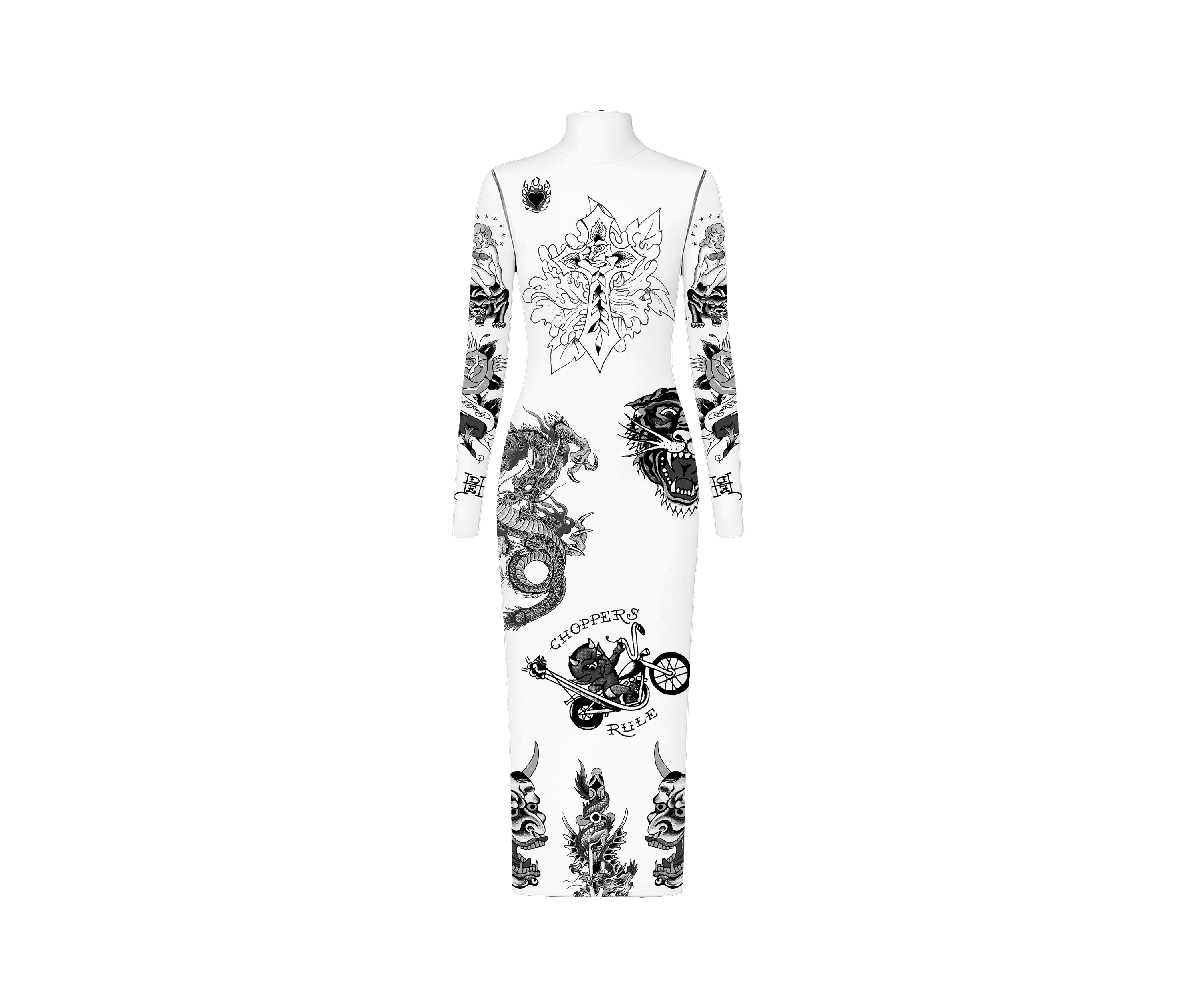 XTRANHO "TATTOOED SKIN" VESTIDO DE TULE BRANCO